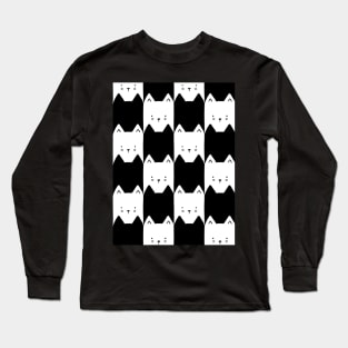 Black and White Checkerboard Cats Long Sleeve T-Shirt